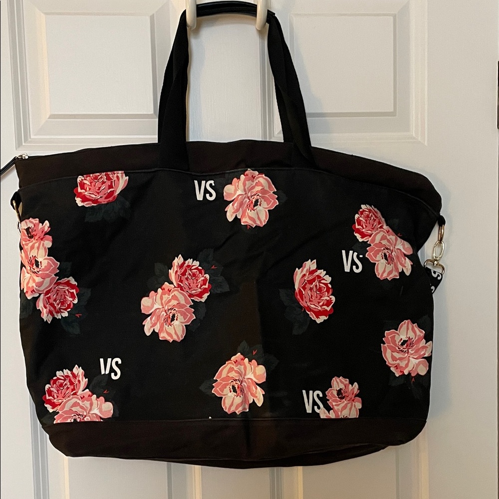 Victoria's Secret Black and Pink Floral Travel Bag